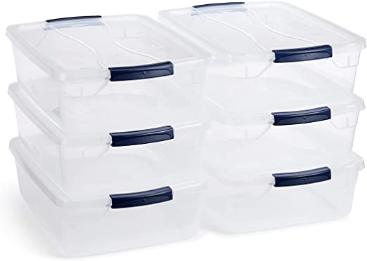 Rubbermaid Cleverstore Clear 16 Qt/4 Gal, Pack of 6 Stackable Plastic Storage Containers with Durable Latching Clear Lids, Visible Organization, Great for Classroom, Underbed, and Kitchen Storage