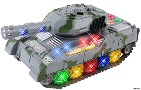 Memtes Military Army Tank Fighter Toy, with Flashing Lights and Sound, Bump and Go Action
