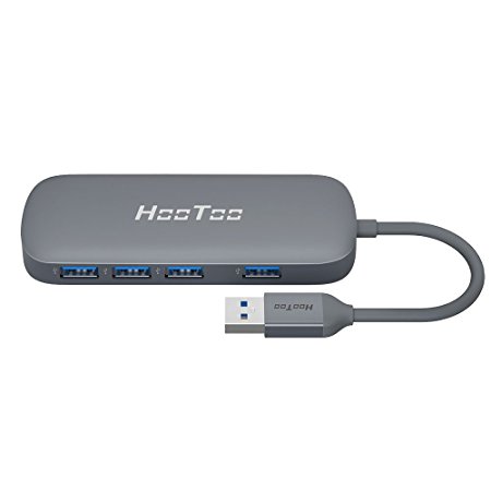 HooToo Ultra Slim 4-port USB 3.0 Hub (5Gbps Transfer Speed, Anodized Alloy, Compact, Lightweight, For Mac and Windows OS) - Gray