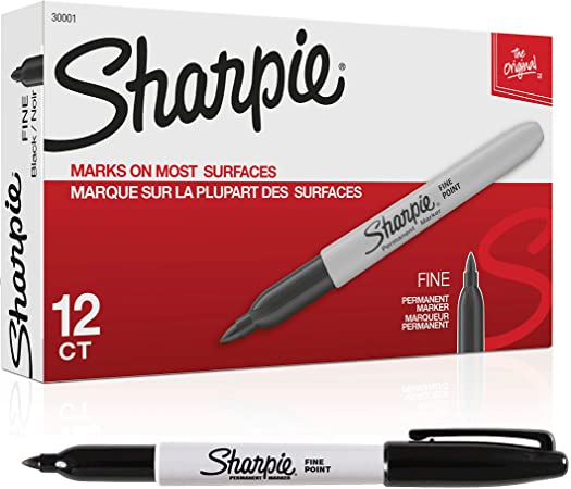 Sharpie Permanent Markers, Fine Point, Black, 12 Count