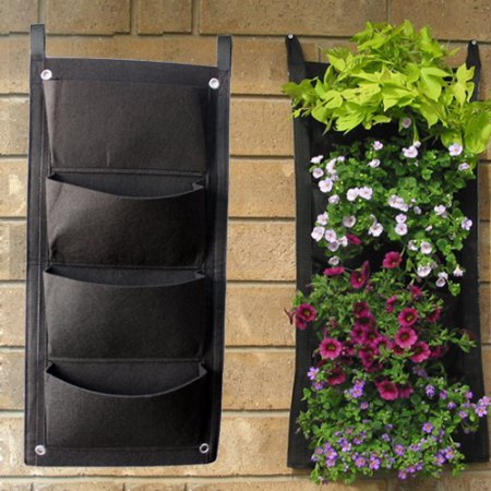 Sumnacon® Vertical Wall Garden Planter, Recycled Materials Wall Mount Balcony Plant Grow Bag for Yards, Apartments, Balconies, Patios, Schoolyards and community and rooftop gardens (4 Pocket)