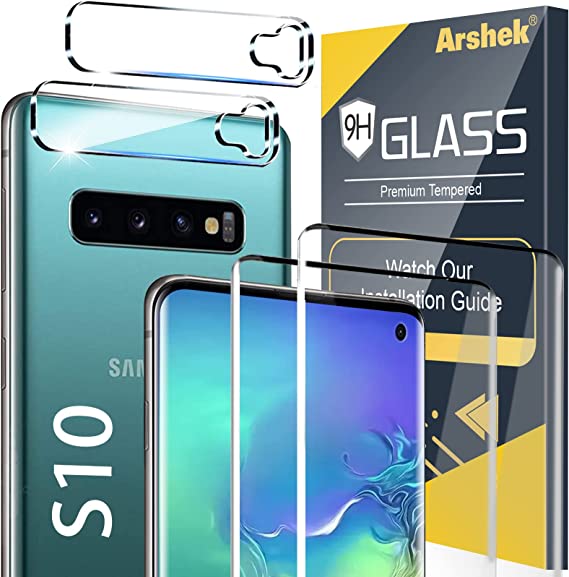 [2 2 Pack] Galaxy S10 Screen Protector, 9H Tempered Glass Include a Camera Lens Protector,Ultrasonic Fingerprint Compatible,HD Clear,3D Curved for Samsung S10 Glass Screen Protector