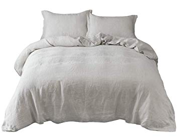 PHF Pure Linen Duvet Cover Set Luxurious Soft Warmth for Winter 3 Piece Queen Size Linen