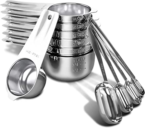 MaLife Measuring Cups and Measuring Spoons Set, Set of Stainless Steel 7 Measuring Cups and 6 Measuring Spoons, Stackable, for Dry & Liquid Measurement - Kitchen Gadgets for Cooking & Baking