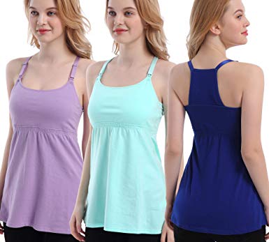 CAKYE 3PACK Nursing Tank Tops Maternity Bra Postpartum Breastfeeding Cami Shirt