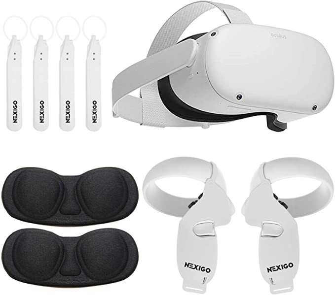 Oculus 2020 Newest Quest 2 VR 256GB Holiday Bundle, Advanced All-in-One Virtual Reality Gaming Headset, NexiGo Controller Grip Cover White   Knuckle Strap   Lens Protect Cover Accessory Bundle