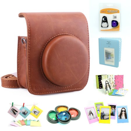 CAIUL 7 in 1 Fujifilm Instax Mini 90 Camera Accessories Bundle Brown Instax Mini 90 Case Mini Album Close-Up Selfie Lens 4 colors Close-Up Lens Wall Hang Frames Film Frame Film Stickers