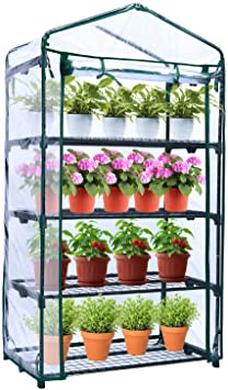 Widened Mini Greenhouse with Thicker PVC Cover, Ohuhu Portable Plastic Green House for Outdoor Indoor, Heavy Duty 4-Tier Plant Shelf Plants Stand Gardening Supplies for Seedlings, Herbs, Flowers