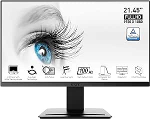 MSI Pro MP223 Écran Bureautique 21,45" Full HD - Dalle VA 1920x1080, 100Hz, Confort Oculaire, Montage VESA, Display Kit - HDMI 1.4b, D-Sub/VGA