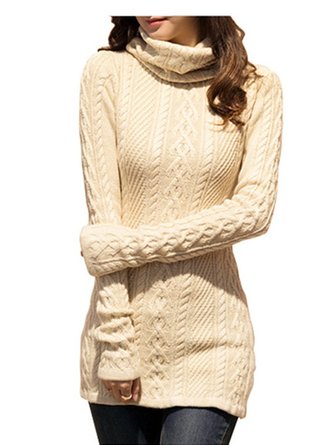 V28 Women Polo Neck Knit Stretchable Elasticity Long Sleeve Slim Sweater Jumper