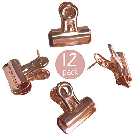Rose Gold Push Pins with Clips | Thumb Tacks for Cork Boards, Bulletin Boards and Cubicle Walls