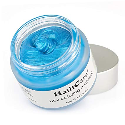 HailiCare 120g Blue Hair Wax, Men Women Professional Hair Pomades, Temporary Hair Color Dye Wax Hair Styling Fluffy Matte Hair Mud Cream for Party, Festival & Cosplay (Upgrade Glass Jar)