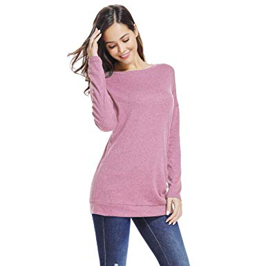 Sunfung Women's Casual Long Sleeve Clothing Round Neck Loose Tops Tees Blouses Tunics