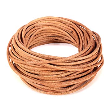 BEADNOVA 2.0mm Genuine Round Leather Cord Leather Strips For Jewelry Making Bracelet Necklace Beading, 10 Meters/11 Yards, Natural Color