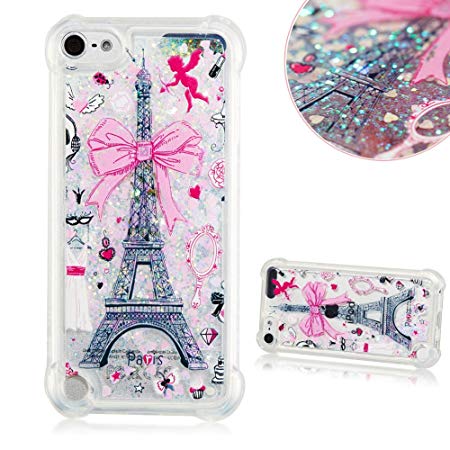 Glitter Flowing Quicksand Case for iPod Touch 6/5, Aearl TPU Cute Colorful Painted Shiny Float Liquid Transparent Shock Proof Protective Shell Cover for iPod Touch 5th&6th Generation - Bowknot Tower
