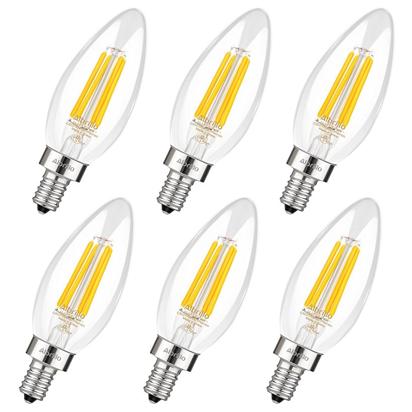 Albrillo E12 LED Candelabra Bulb 4W, 40 Watt Ceiling Fan Light Bulbs Equivalent, 2700K Warm White, Torpedo Shape, 6 Pack