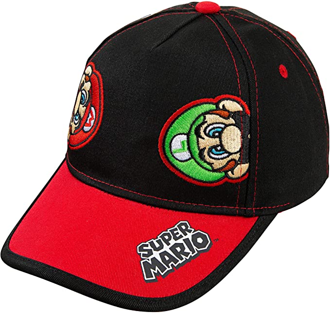 Nintendo Super Mario and Luigi Black Cotton Baseball Cap – Size Boys’ 4-14 [6014]