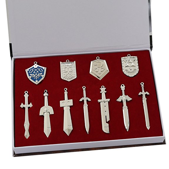 The Legend of Zelda Metal Shield & Sword Weapons Necklace Set of 11