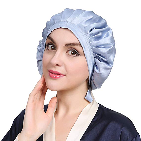 LILYSILK 100% Mulberry Silk Night Sleep Cap Bonnet for Hair Loss Women Sleeping Hat 19 Momme Soft with Adjustable Elastic Ribbon