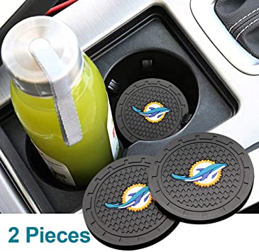 Wall Stickz wesport 2.75 Inch Diameter Oval Tough Car Logo Vehicle Travel Auto Cup Holder Insert Coaster Can 2 Pcs Pack (Miami Dolphins)
