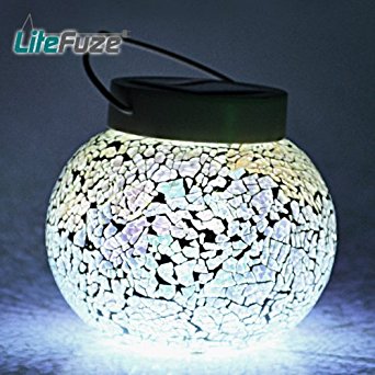 LiteFuze Mosaic Glass Rechargeable Solar Lamp Outdoor Garden Light - White