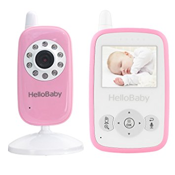 HelloBaby Wireless Video Baby monitor Security Camera with 2-way Talk & Night Vision and Temperature Monitor, Pink & White HB24