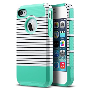 iPhone 4S Case ,iPhone 4 Case,ULAK Dual Layer Hybrid Slim Hard Case for iPhone 4S & iPhone 4 with Hard PC Cover and Soft Inner TPU (Minimal Mint Stripes)