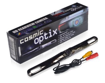 Cosmic Optix Premium Rear View Weather Proof License Backup Camera For Cars/Trucks/Vans/SUVs/HD Color/Waterproof/1-Year-Hassle-Free-Guarantee