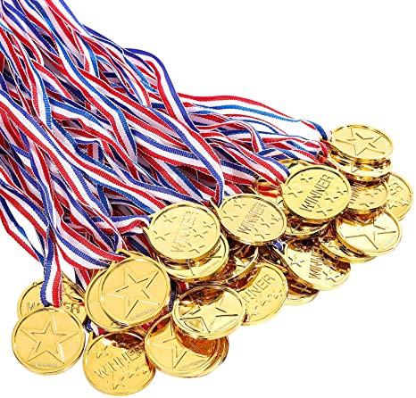 Whaline 20 Pieces Children's Gold Winners Plastic Medals for Kids Prizes Awards