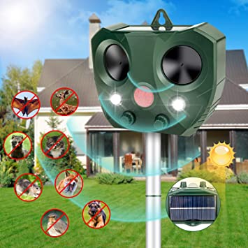 Animal Repeller Ultrasonic,Solar Pest Animal Repellent Outdoor Cat Repellent with Motion Sensor and Flashing Lights,Animal Deterrent Devices Outdoor,Squirrel Repellent Ultrasonic Solar for Yard