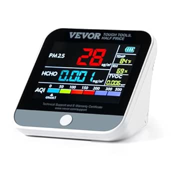 VEVOR Mini Air Quality Monitor 8-in-1, Professional PM2.5 PM10 PM1.0 Particle Counter, Formaldehyde, Temperature, Humidity, TVOC AQI Tester for Indoor/Outdoor, Air Quality Meter w/Alarm Thresholds