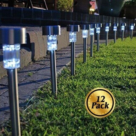Solar Pathway lights [12 Pack], Koolife [Stainless Steel] Led Path Landscape Lights for Outdoor Garden Décor Lighting- Easy Installation- Weather and Water Resistant