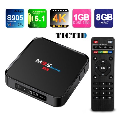 TICTID® M9S Display Android Tv Box Amlogic S905 1G 8G Emmc Quad Core Android 5.1 Support 2.4GHZ Wifi Streaming Media Player with Front LED Clock