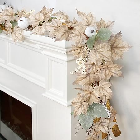 Fall Decor - Fall Garland - 6Ft Autumn Maples Leaf Pumpkin Berry Garland - Thanksgiving Halloween Mantle Fireplace Farmhouse Harvest Decorations&nbsp;for Home Outdoor Indoor Porch