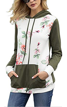 Angashion Women's Floral Printed Long Sleeve Pullover Hoodies Sweatshirt with Pocket