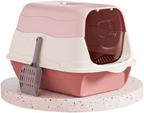 ChezMAX Cat Litter Box Cat Litter Tray with Lid Covered Large with Fully Enclosed Litter Pan Cat Toilet Cat Litter Tray with Cover Scoop