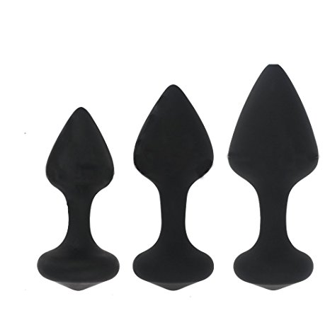 Three Size Anal Butt Plugs Set for Beginners Made of 100% Medical Silicone Body Safe Anal Sex Toys (Black3)