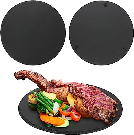 LANIAKEA 3PCS Slate Cheese Board, Round Slate Board, 12 Inch Slate Charcuterie Boards for Serving Cheese, Sushi, Appetizers, and More (Black)