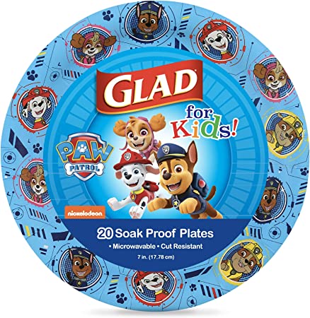 Glad for Kids Paw Patrol Paper Plates | Disposable Paw Patrol Plates for Kids | Heavy Duty Disposable Soak Proof Microwavable Paper Plates, Core Pups Blue 7" Round Plates 20ct| Paw Patrol Birthday