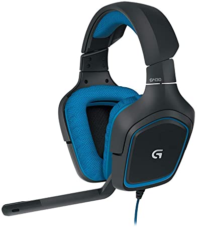 Logitech G430 Gaming Headset, for PC Gaming, 7.1 Surround Sound Headset with Microphone, Compatible with Mac, PC, Xbox, PS4 - Black/Blue