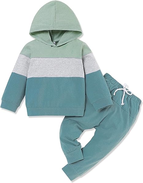 itkidboy Toddler Baby Boy Clothes Long Sleeve Hooded Pullover Colorblock Sweatshirt   Pants 2Pcs Outfits Set