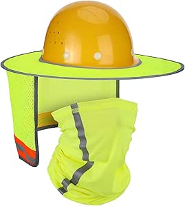 2 Pcs Sun Hard Hat Neck Protection High Visibility Full Brim Mesh Sun Protection and Neck Gaiter Bandana Face Scarf for Hard Hat Accessories, Reflective