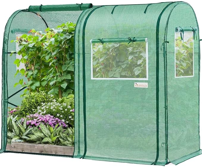 KING BIRD Upgraded Tomato Mini Greenhouse for Indoor Outdoor, Heavy Duty Powder-Coated Steel, 2 Zippered Doors 4 Screen Windows, Tall Garden Plant Hot House, 8 Stakes 4 Ropes, 73" x 37" x 59", Green