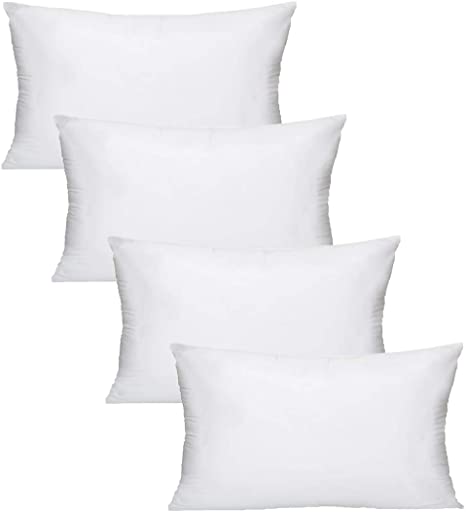 MoonRest 4 Pack Synthetic Down Lumbar Pillow Insert Form Sham Stuffing, 100% Down Alternative Microfiber Lined with Woven Cotton Cover for Throw Pillow, Sofa Couch Cushion- Set of Four 13 x 21 Inch