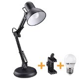 LE Swing Arm Desk Lamp C-clamp Mounted Table Lamp 5W G45 E26 LED Bulbs included Equal to 40W Incandescent bulbs Daylight White Architects Desk Lamp Black Finish 2126in Height