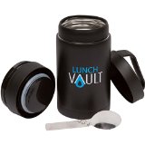 LunchVault Stainless Steel 17 Ounce Soup Thermos and Food Jar - Vacuum Insulated Wide-Mouth Lunch Container with Foldaway Spoon Black Matte