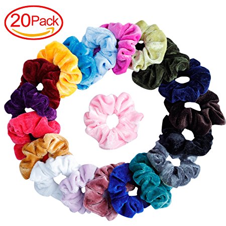 Mandydov 20 Pcs Hair Scrunchies Velvet Elastic Hair Bands Scrunchy Hair Ties Ropes Scrunchie for Women or Girls Hair Accessories - 20 Assorted Colors Scrunchies.