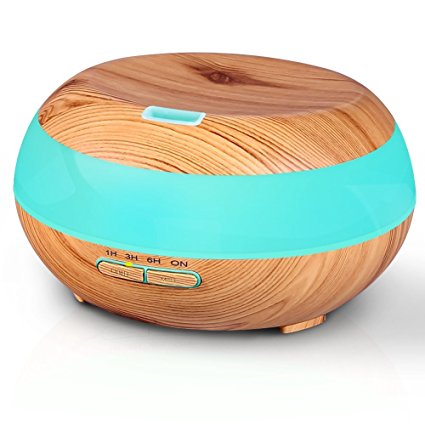 Essential Oil Diffuser 300ml Wood Grain Ultrasonic Aromatherapy Cool Mist Humidifier with 7 Color LED Lights Waterless Auto Shut-off