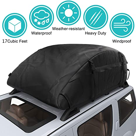 Moroly 17 Cubic Car Top Carrier Waterproof Rooftop Cargo Carrier Bag Includes Heavy Duty Straps for Vehicle Car Truck SUV Vans,Travel Cargo Bag Box Storage Luggage(1108643cm/43.333.817in)