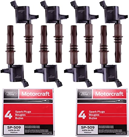 Ignition Coils DG521 and Motorcraft SP-509 Spark Plugs for Ford Expedition F-150 Super Duty F-250 F-350 F-450 F-550 F-350 F53 Compatible 4.6L 5.4L 6.8L with C1659 DG521 8L3Z-12029-A